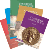 The covers of the five books of the Cambridge Latin Course 4th edition